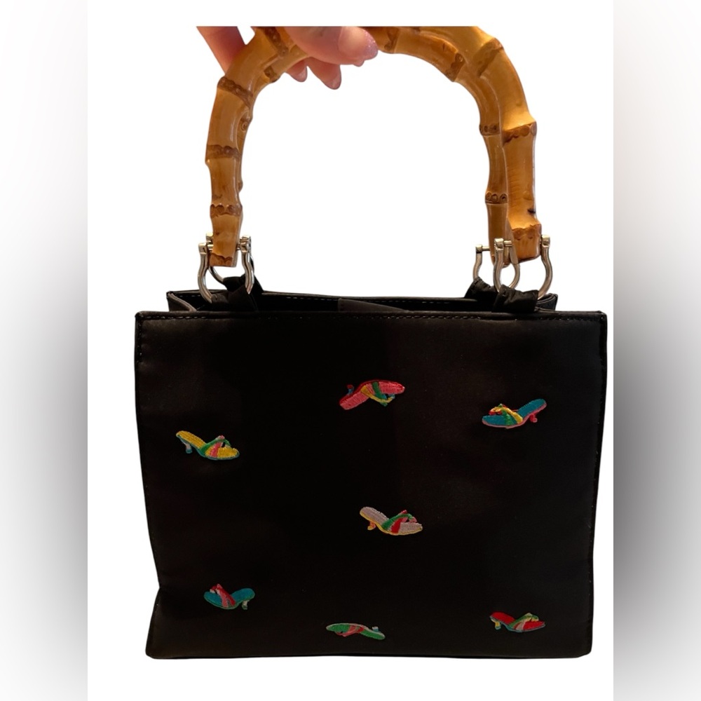 Bamboo Handle Embroidered Handbag